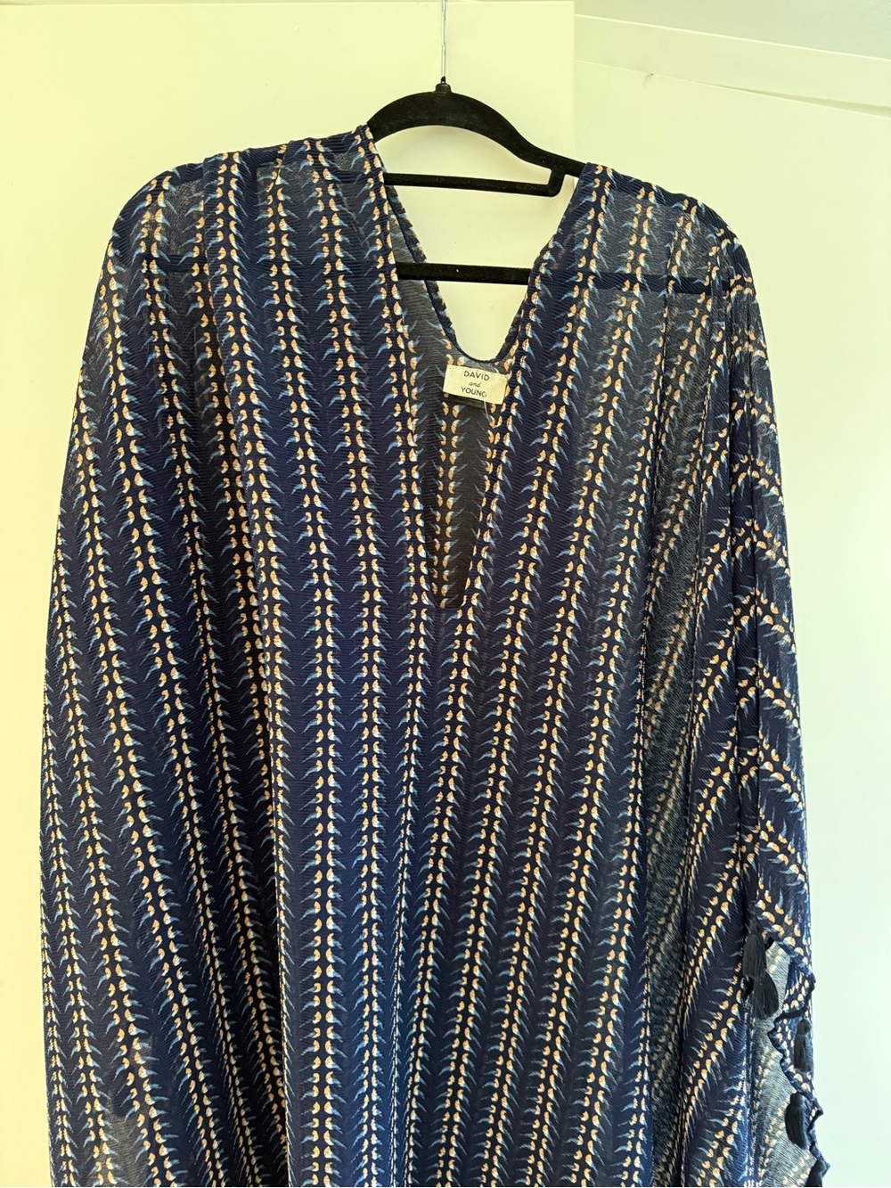 David Young Navy & Cream Patterned V-Neck Swim Cover Up/Kimono